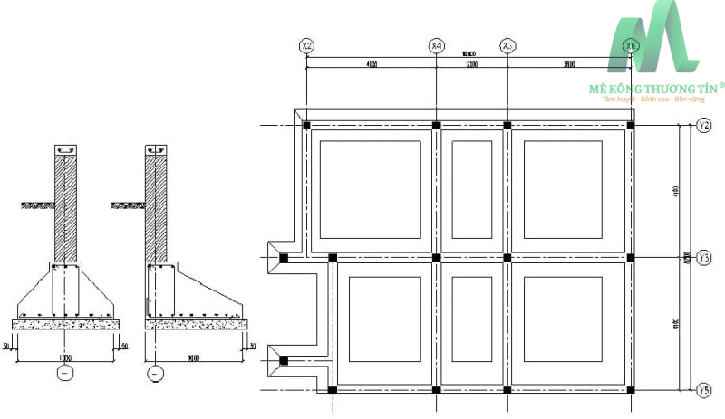 Móng băng là gì? Cấu tạo, ưu nhược điểm và ứng dụng trong xây dựng 3 Bản vẽ kỹ thuật móng băng với cốt thép và lớp bê tông