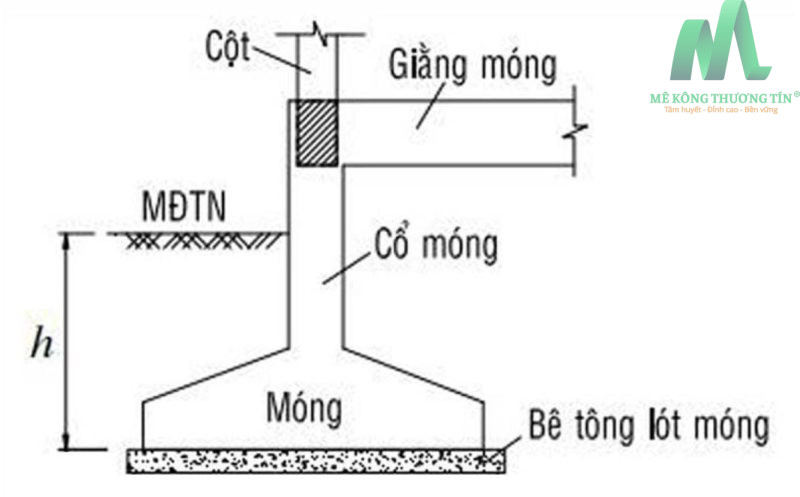 Cấu tạo móng cốc gồm bản móng, cổ móng và cốt thép