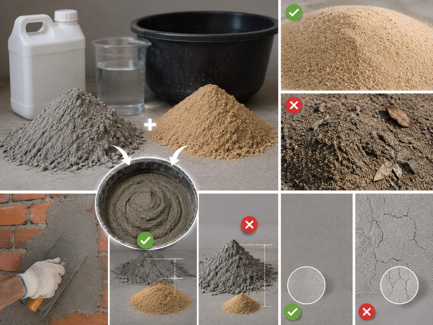 Kết hợp xi măng và cát không được lẫn đất sét hoặc bùn